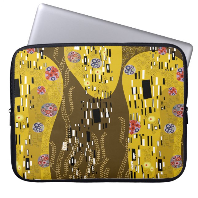 Klimt Inspired Gold Pattern Art Nouveau The Kiss Laptop Sleeve (Front)