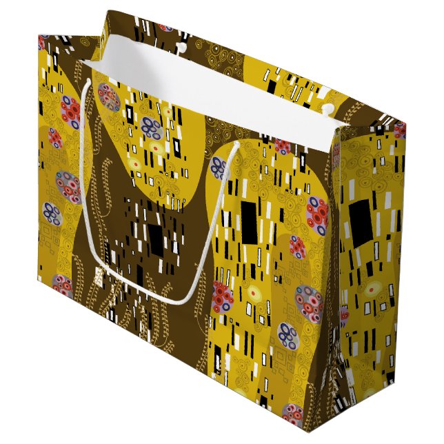 Klimt Inspired Gold Pattern Art Nouveau The Kiss Large Gift Bag (Front Angled)