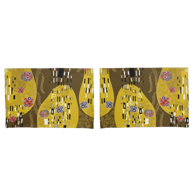 Klimt Inspired Gold Pattern Art Nouveau The Kiss Pillowcase (Front-Set)