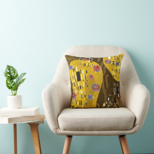Klimt Inspired Gold Pattern Art Nouveau The Kiss Throw Pillow