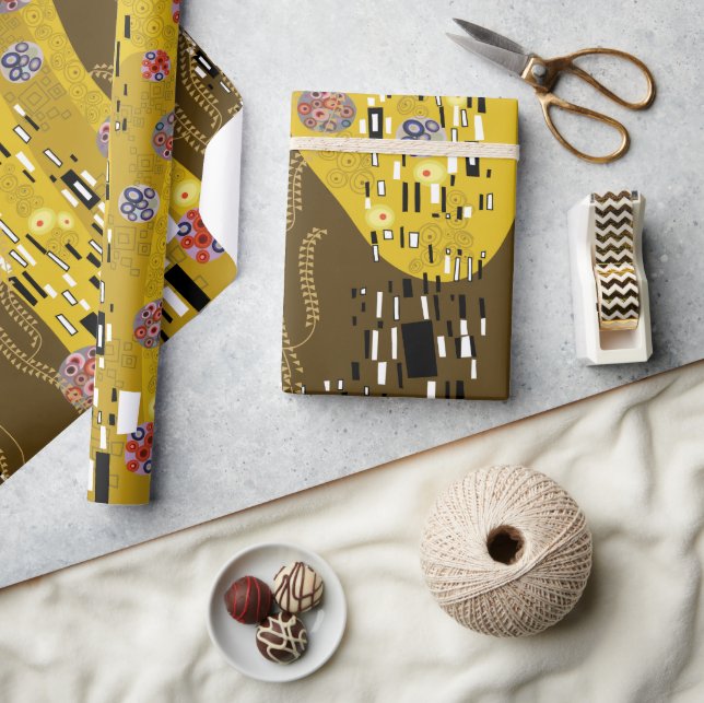Klimt Inspired Gold Pattern Art Nouveau The Kiss Wrapping Paper (Crafts)