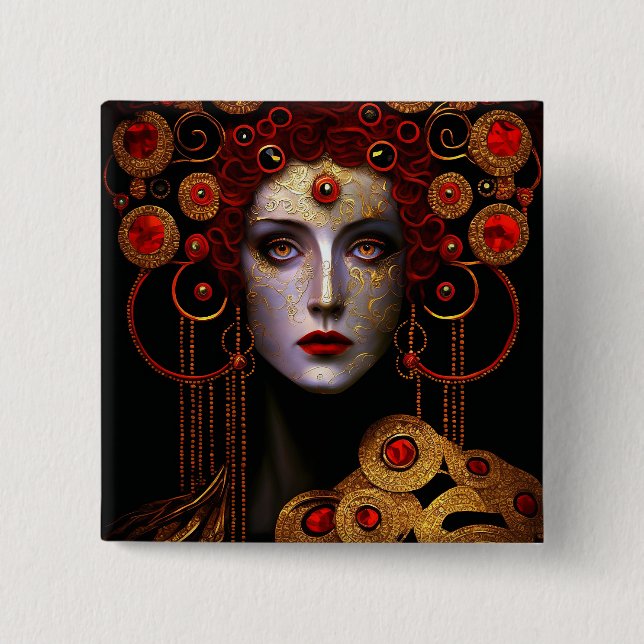 Klimt Inspired Queen Goddess 2 Inch Square Button (Front)