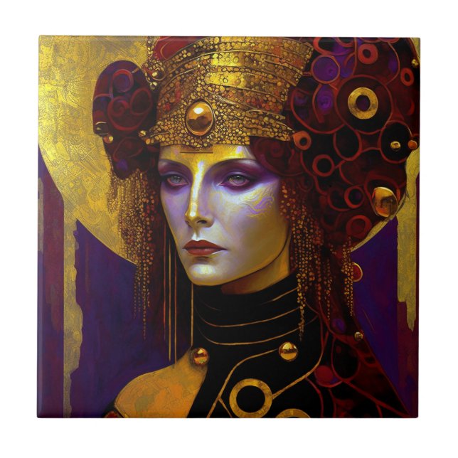Klimt Inspired Queen Goddess Ceramic Tile (Front)
