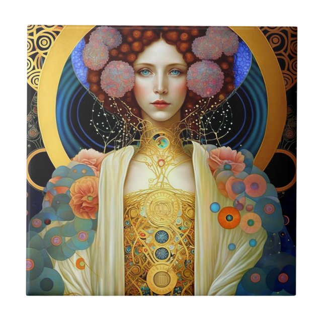 Klimt Inspired Queen Goddess Fantasy Art Tile (Front)