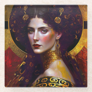Klimt Inspired Queen Goddess Glass Coaster