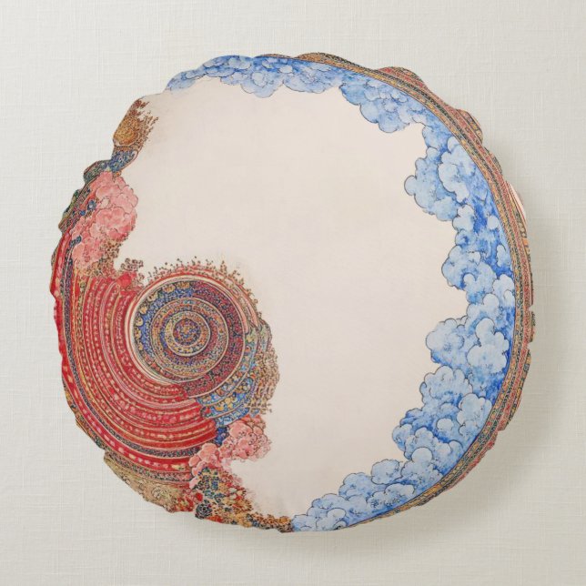 Klimt-Inspired Surreal  Round Pillow (Front)