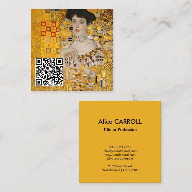 Klimt - Portrait of Adele Bloch-Bauer I - QR Code Square Business Card (Front/Back)