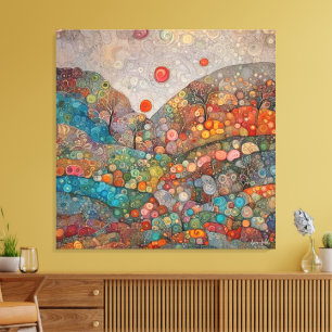 KLIMT STYLE COLOURFUL WHIMSICAL LANDSCAPE SWIRLS CANVAS PRINT
