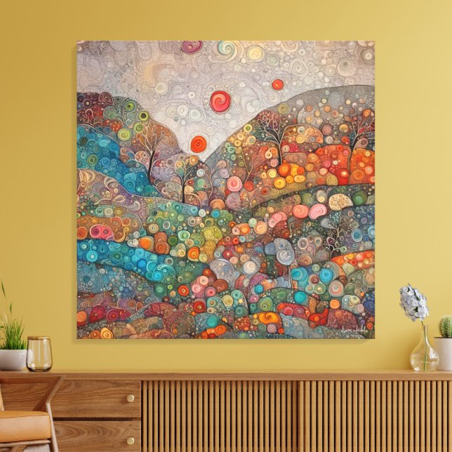 KLIMT STYLE COLOURFUL WHIMSICAL LANDSCAPE SWIRLS CANVAS PRINT (Insitu(LivingRoom))