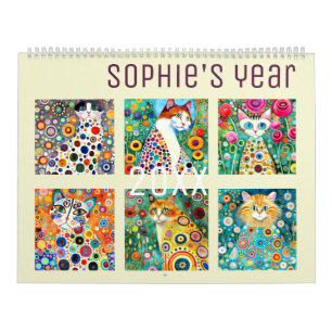 Klimt style cute colorful cats 2024 calendar