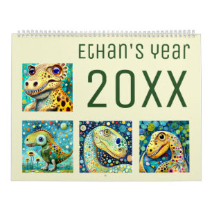 Klimt style cute colorful dino 2024 calendar