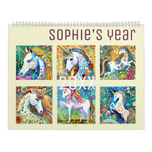 Klimt style cute colorful fantasy unicorn new year calendar