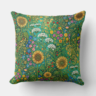 Klimt Sunflower Meadow Throw Pillow