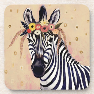 Klimt Zebra   Adorned In Flowers Coaster