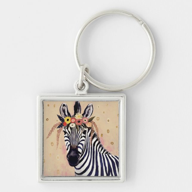 Klimt Zebra | Adorned In Flowers Keychain (Front)