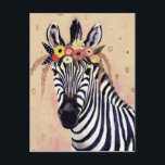 Klimt Zebra | Adorned In Flowers Postcard<br><div class="desc">This print features a sweet zebra adorned in a crown of flowers | By Victoria Borges</div>