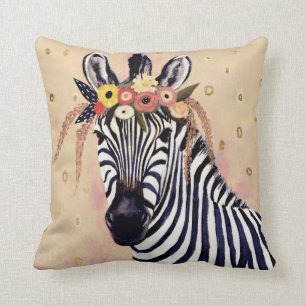 Klimt Zebra   Adorned In Flowers Throw Pillow