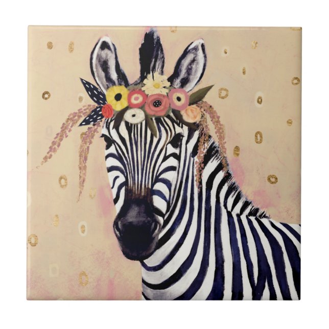 Klimt Zebra | Adorned In Flowers Tile (Front)