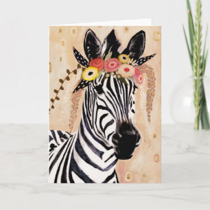 Klimt Zebra   Crown Of Flowers Card