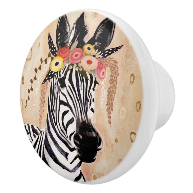 Klimt Zebra | Crown Of Flowers Ceramic Knob (Right)