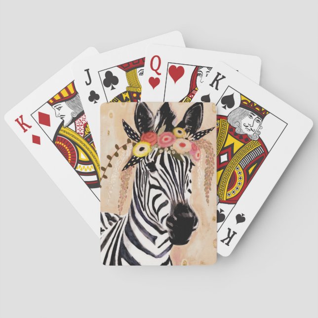 Klimt Zebra | Crown Of Flowers Playing Cards (Back)