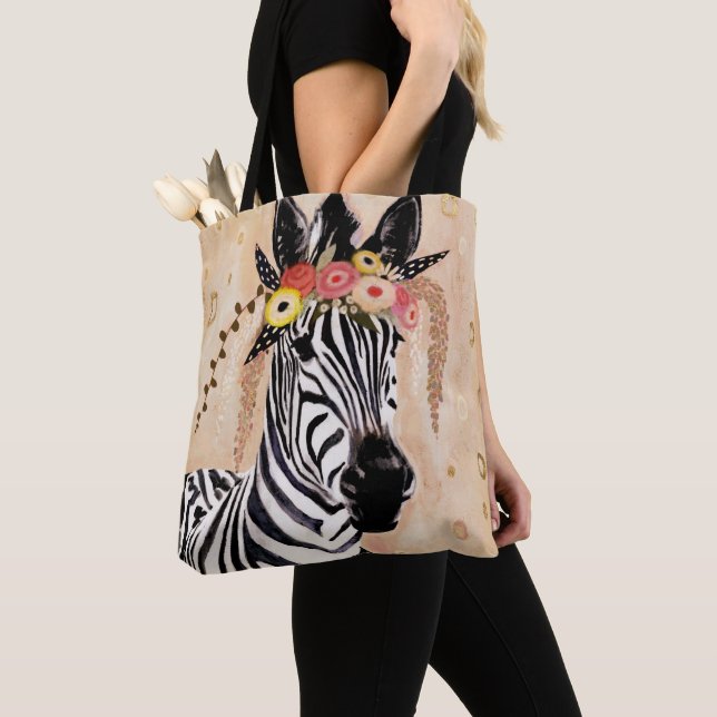 Klimt Zebra | Crown Of Flowers Tote Bag (Close Up)
