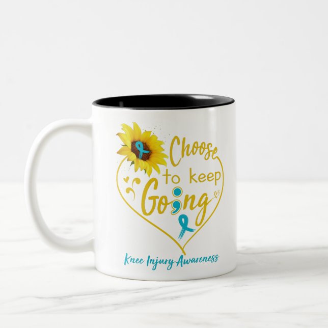 Knee Injury Awareness Month Ribbon Gifts Two-Tone Coffee Mug (Left)