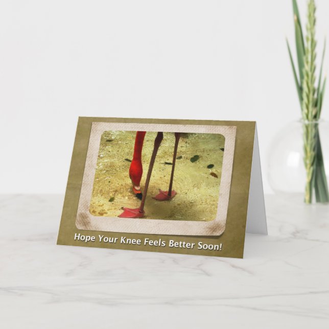 Knee Surgery Get Well Soon Pink Flamingo Card (Front)