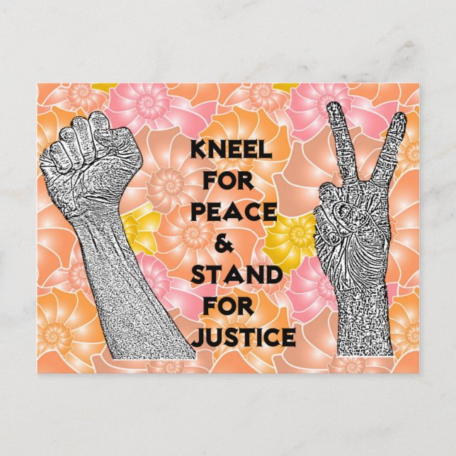 Kneel for peace and stand for justice postcard (Front)