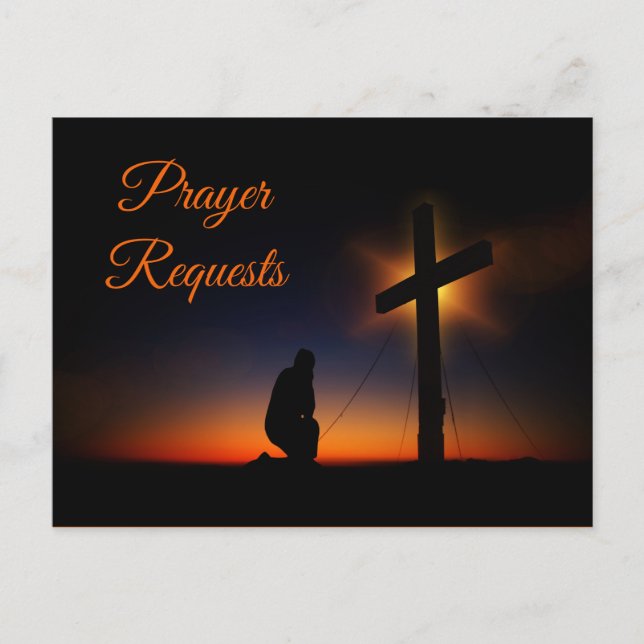 Kneeling at the Cross for Prayer Requests Postcard (Front)