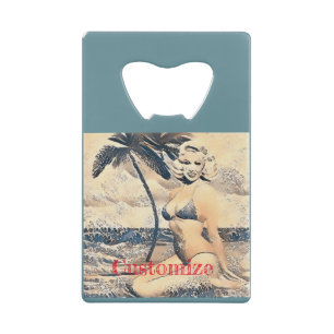Kneeling Blonde Bikini Model Thunder_Cove Credit Card Bottle Opener