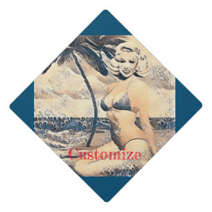 Kneeling Blonde Bikini Model Thunder_Cove Graduation Cap Topper