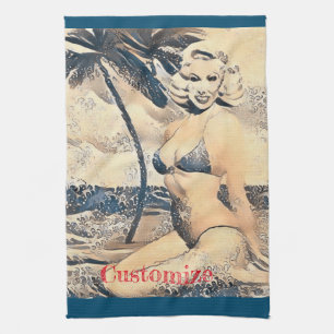 Kneeling Blonde Bikini Model Thunder_Cove Kitchen Towel