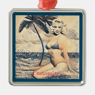 Kneeling Blonde Bikini Model Thunder_Cove Metal Ornament