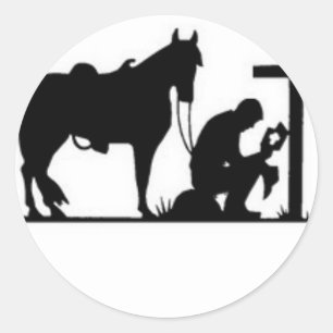 Kneeling Cowboy Classic Round Sticker