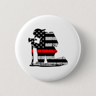 Kneeling Firefighter Thin Red Line 2 Inch Round Button
