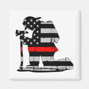 Kneeling Firefighter Thin Red Line Magnet