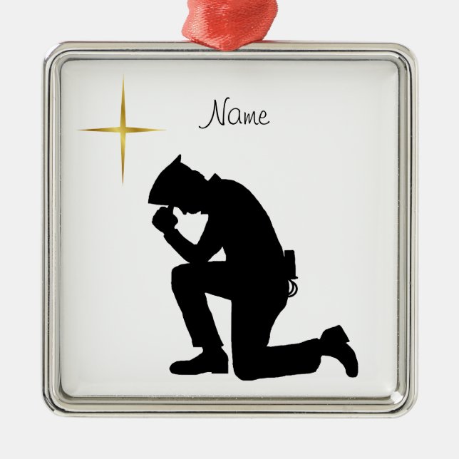 Kneeling Police Officer Christmas Ornament (Front)