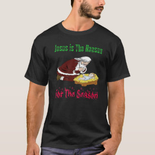 Kneeling Santa with Jesus T- Jesus is the Reason T-Shirt