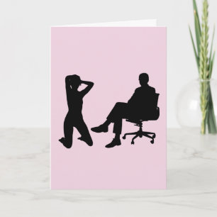 KNEELING WOMAN & MAN SEATED IN CHAIR KINKY CARDS