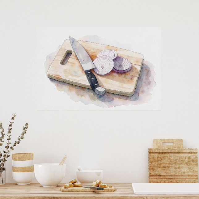 Knife and Red Onion Kitchen Cafe Restaurant Art Poster (Kitchen)