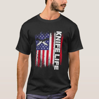 Knife Life US Flag Knifeaholic Knives Collecting T-Shirt