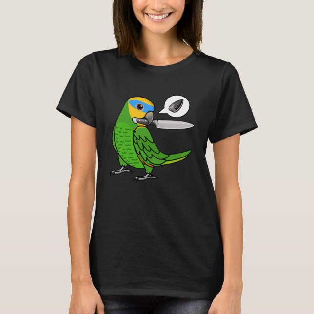 Knife Parrot Wants Seeds I Orange winged Amazon T-Shirt (Front)