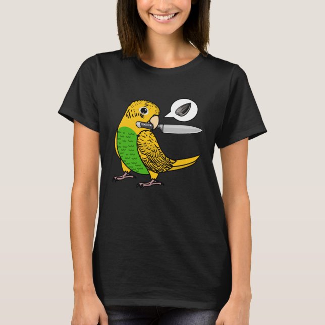 Knife Parrot Wants Seeds I Yellow Budgie Budgeriga T-Shirt (Front)