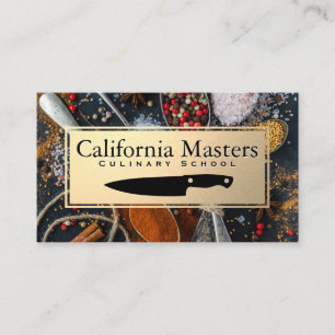 Knife Spoons and Spices Gold Frame Business Card