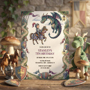 Knight and Dragon Medieval Fairytale Birthday Invitation