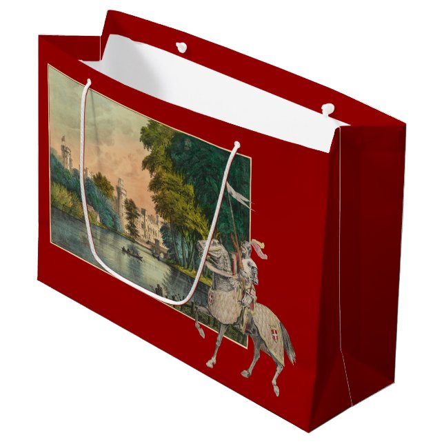 Knight and Horse in Armour Castle Behind Large Gift Bag (Front Angled)