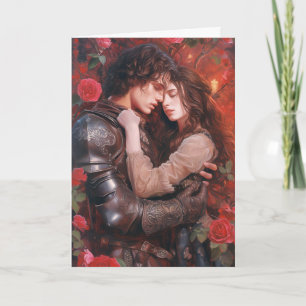 Knight and Maiden in Romantic Embrace Card