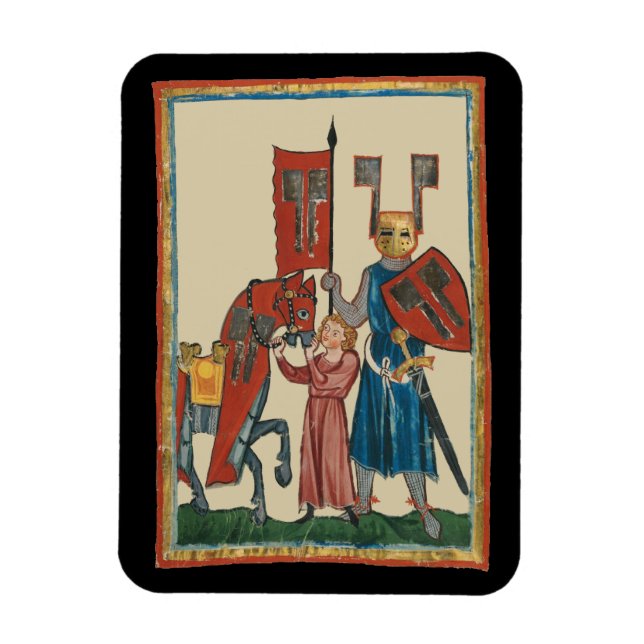 Knight and Squire, 14th Century Medieval Art Magnet (Vertical)