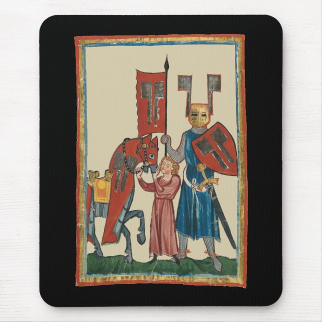 Knight and Squire, 14th Century Medieval Art Mouse Pad (Front)